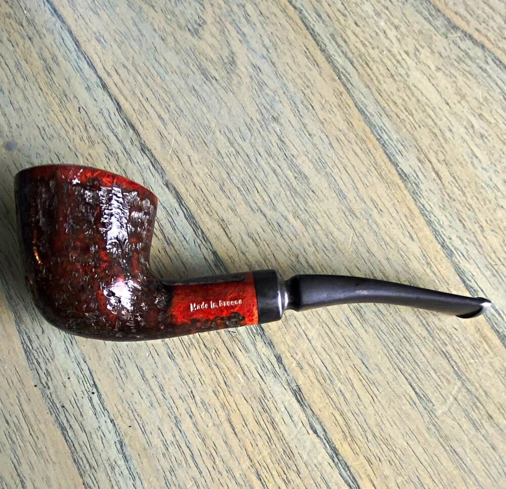 Made in Greece Rusticated Briar Tobacco Pipe Billiard Brown/Black Stem